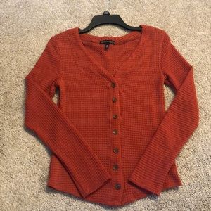 Waffle-knit button down top